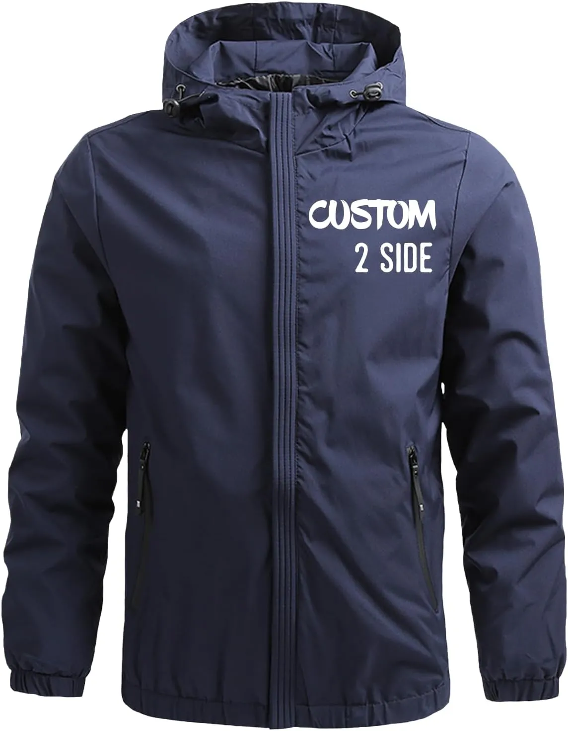Custom Jacket for Men Lightweight Windbreaker Jacket Personalized Logo Text Zip Up Hooded Coat