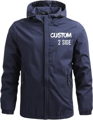 Custom Jacket for Men Lightweight Windbreaker Jacket Personalized Logo Text Zip Up Hooded Coat