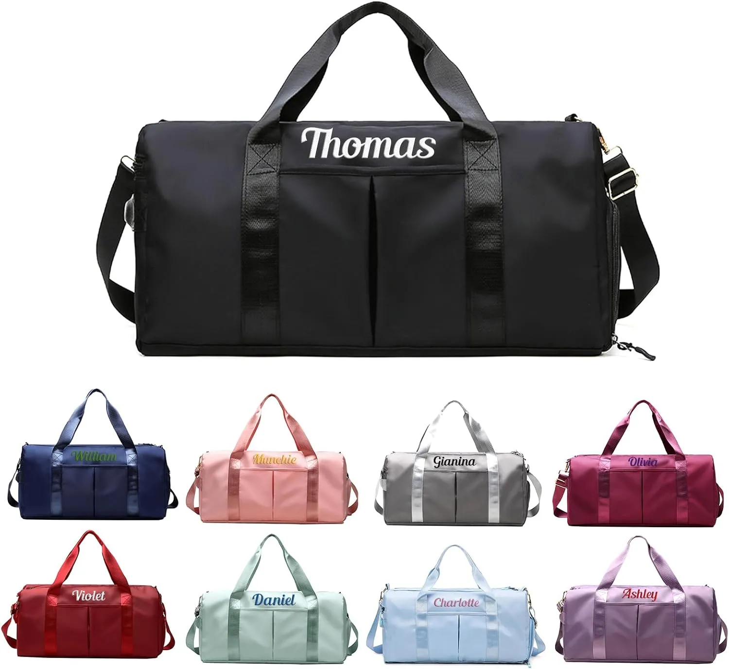Custom Travel Duffel Bag Personalized Duffle Bag with Embroidery Name, Gym Bag Dry/Wet Bag with Shoe Compartment for Women Men Sports Tote Bags for Dance Gym Weekender Overnight-Black