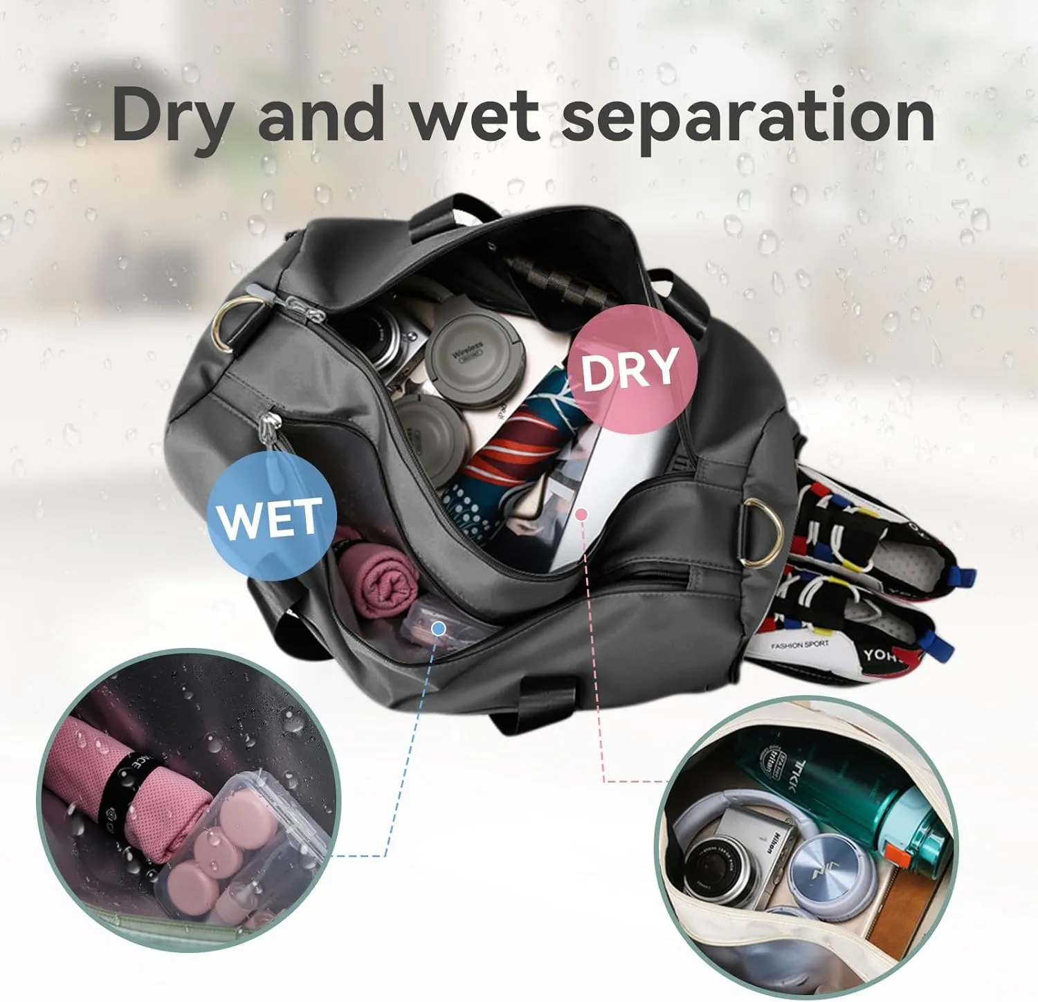 Custom Travel Duffel Bag Personalized Duffle Bag with Embroidery Name, Gym Bag Dry/Wet Bag with Shoe Compartment for Women Men Sports Tote Bags for Dance Gym Weekender Overnight-Black