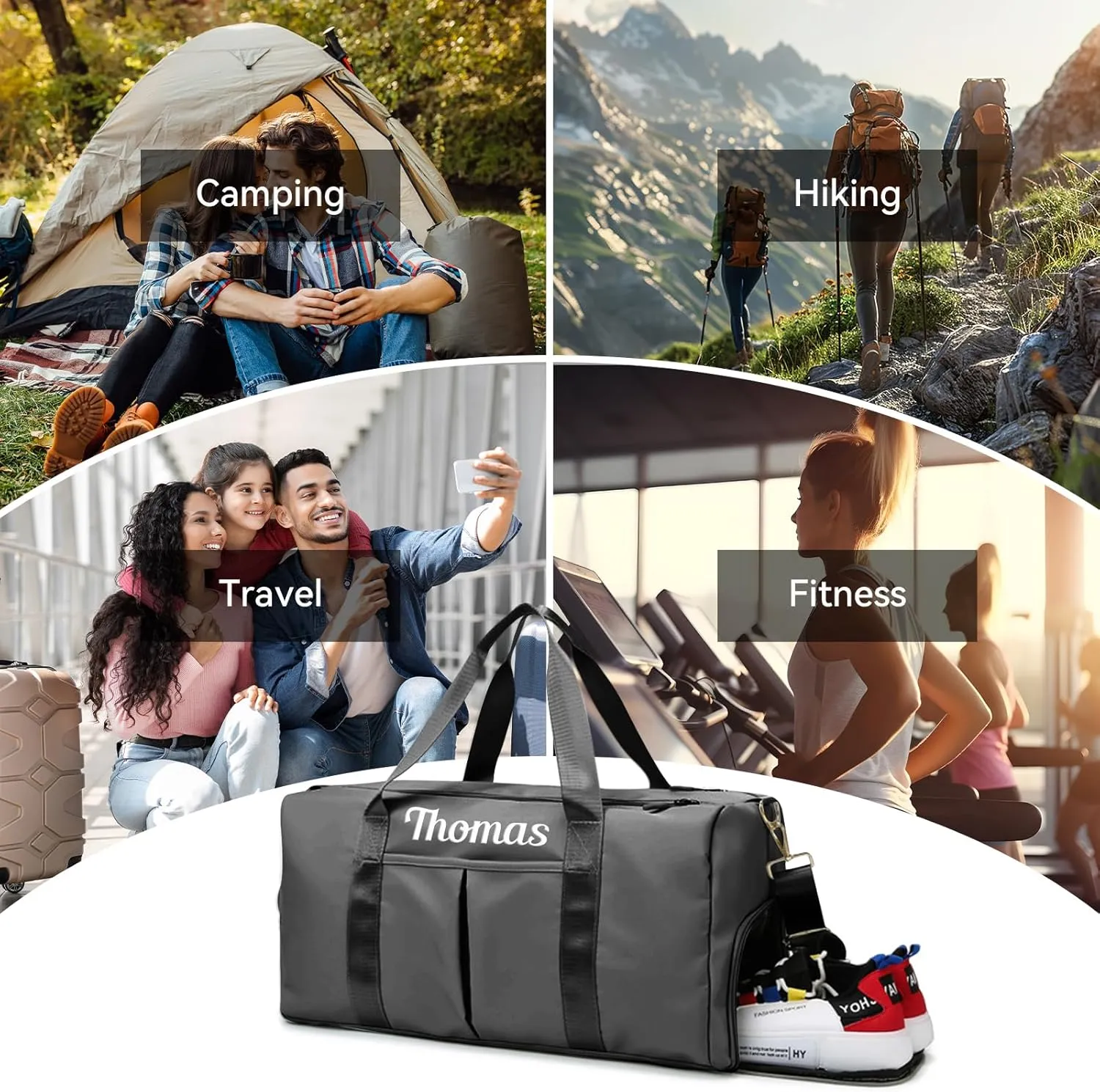 Custom Travel Duffel Bag Personalized Duffle Bag with Embroidery Name, Gym Bag Dry/Wet Bag with Shoe Compartment for Women Men Sports Tote Bags for Dance Gym Weekender Overnight-Black