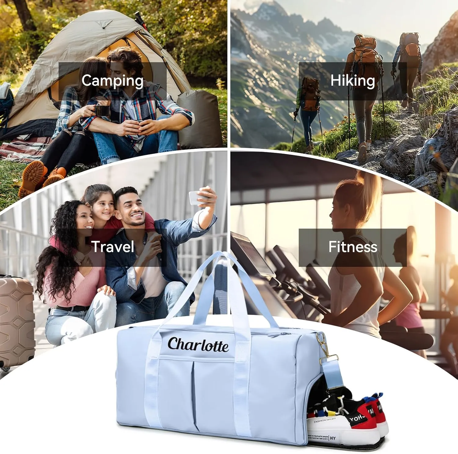 Custom Travel Duffel Bag Personalized Duffle Bag with Embroidery Name, Gym Bag Dry/Wet Bag with Shoe Compartment for Women Men Sports Tote Bags for Dance Gym Weekender Overnight-Blue