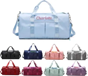 Custom Travel Duffel Bag Personalized Duffle Bag with Embroidery Name, Gym Bag Dry/Wet Bag with Shoe Compartment for Women Men Sports Tote Bags for Dance Gym Weekender Overnight-Blue