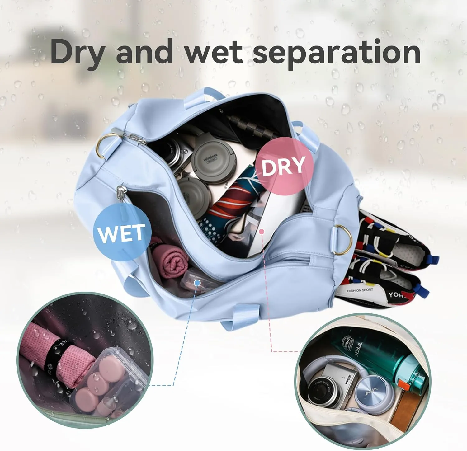 Custom Travel Duffel Bag Personalized Duffle Bag with Embroidery Name, Gym Bag Dry/Wet Bag with Shoe Compartment for Women Men Sports Tote Bags for Dance Gym Weekender Overnight-Blue