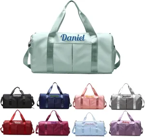 Custom Travel Duffel Bag Personalized Duffle Bag with Embroidery Name, Gym Bag Dry/Wet Bag with Shoe Compartment for Women Men Sports Tote Bags for Dance Gym Weekender Overnight-Green