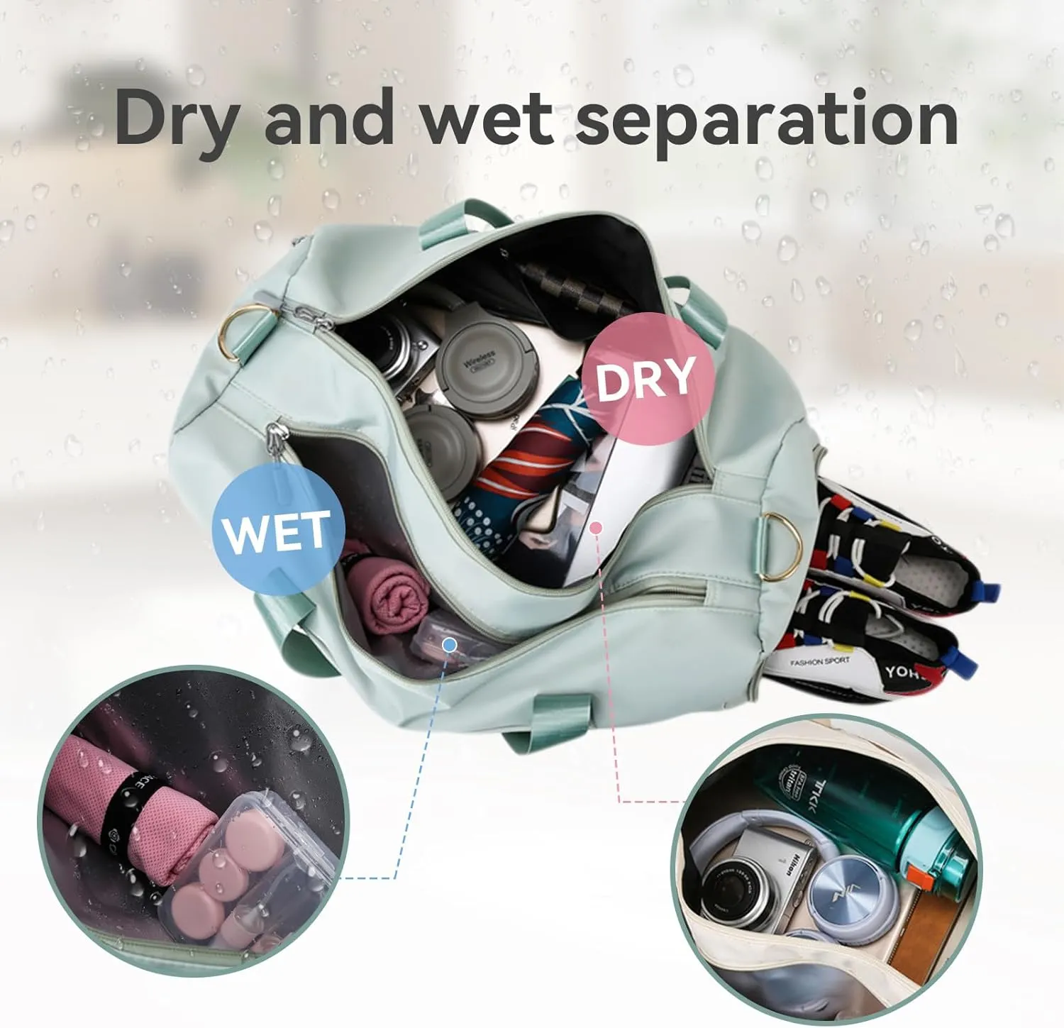 Custom Travel Duffel Bag Personalized Duffle Bag with Embroidery Name, Gym Bag Dry/Wet Bag with Shoe Compartment for Women Men Sports Tote Bags for Dance Gym Weekender Overnight-Green