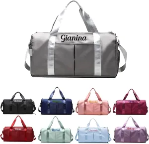 Custom Travel Duffel Bag Personalized Duffle Bag with Embroidery Name, Gym Bag Dry/Wet Bag with Shoe Compartment for Women Men Sports Tote Bags for Dance Gym Weekender Overnight-Grey