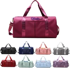 Custom Travel Duffel Bag Personalized Duffle Bag with Embroidery Name, Gym Bag Dry/Wet Bag with Shoe Compartment for Women Men Sports Tote Bags for Dance Gym Weekender Overnight-Magenta