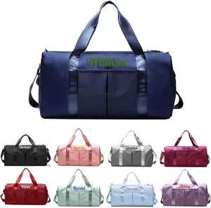 Custom Travel Duffel Bag Personalized Duffle Bag with Embroidery Name, Gym Bag Dry/Wet Bag with Shoe Compartment for Women Men Sports Tote Bags for Dance Gym Weekender Overnight-Navy Blue