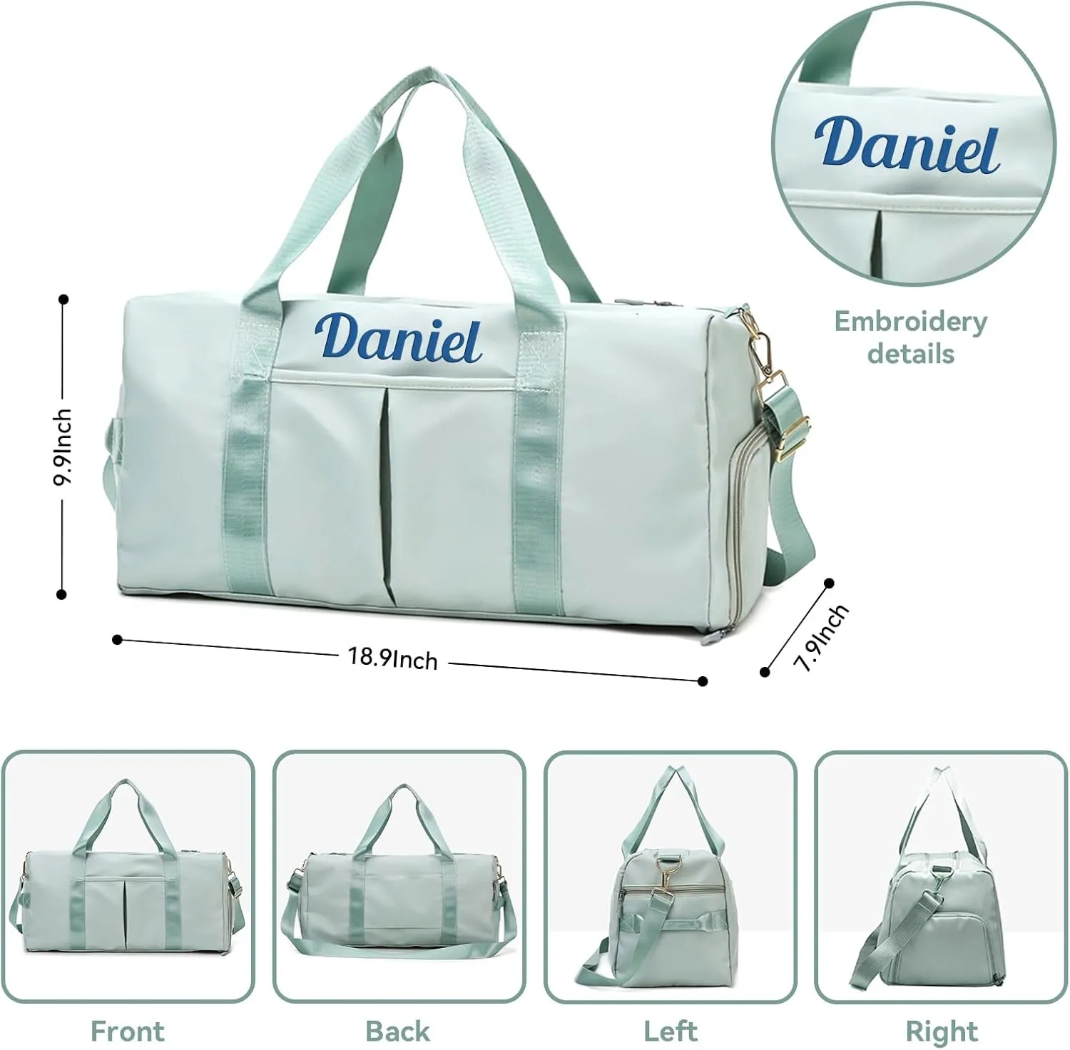 Custom Travel Duffel Bag Personalized Duffle Bag with Embroidery Name, Gym Bag Dry/Wet Bag with Shoe Compartment for Women Men Sports Tote Bags for Dance Gym Weekender Overnight-Navy Blue