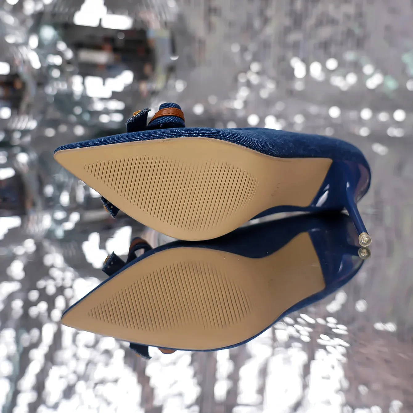 Denim Bowtie Sexy Pumps