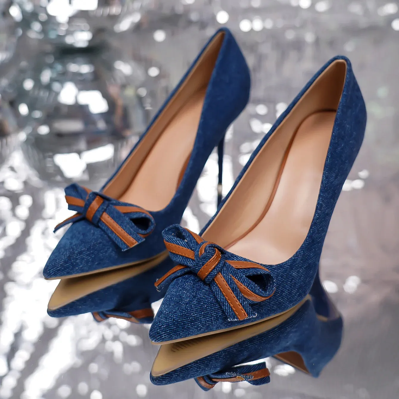 Denim Bowtie Sexy Pumps