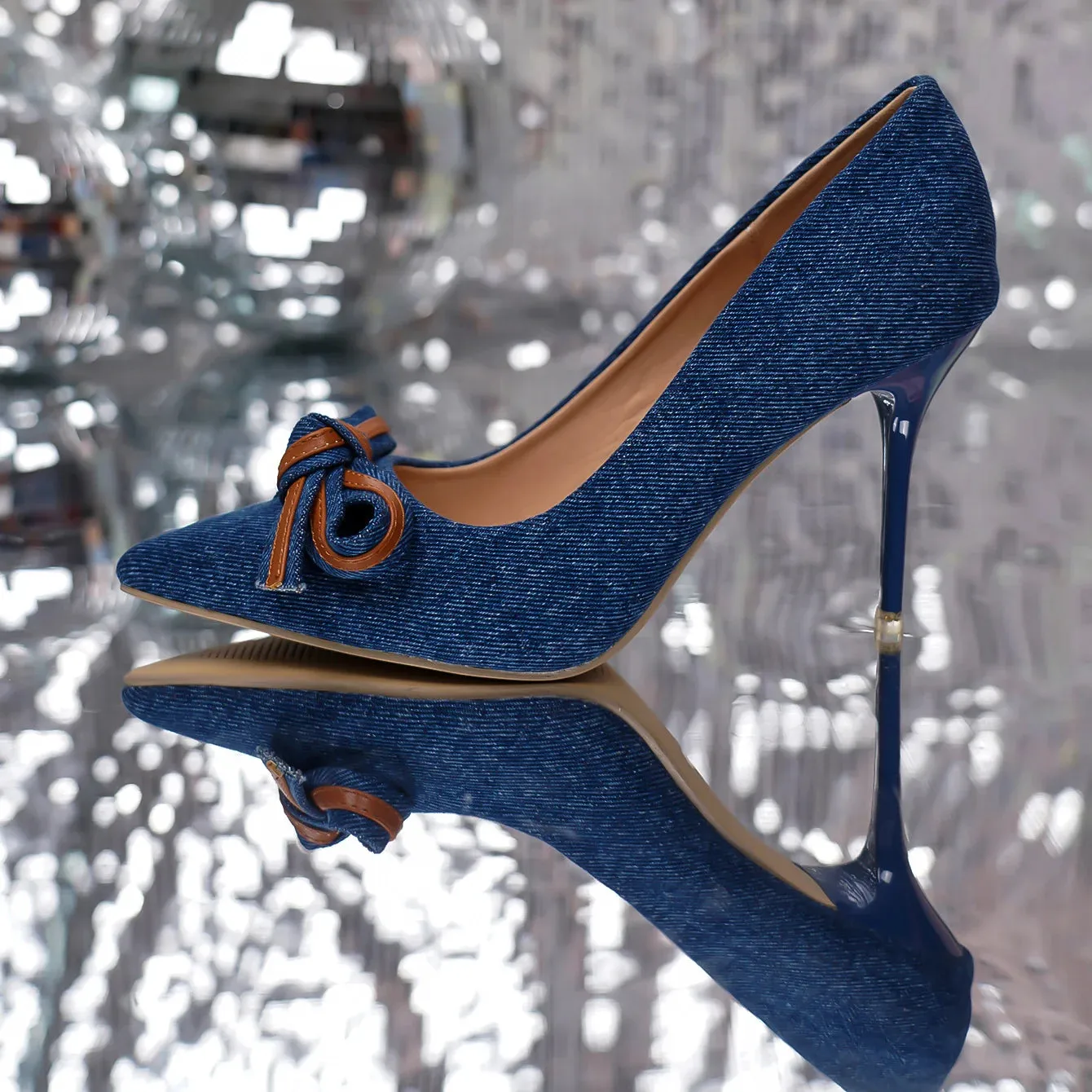 Denim Bowtie Sexy Pumps