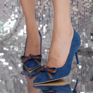 Denim Bowtie Sexy Pumps