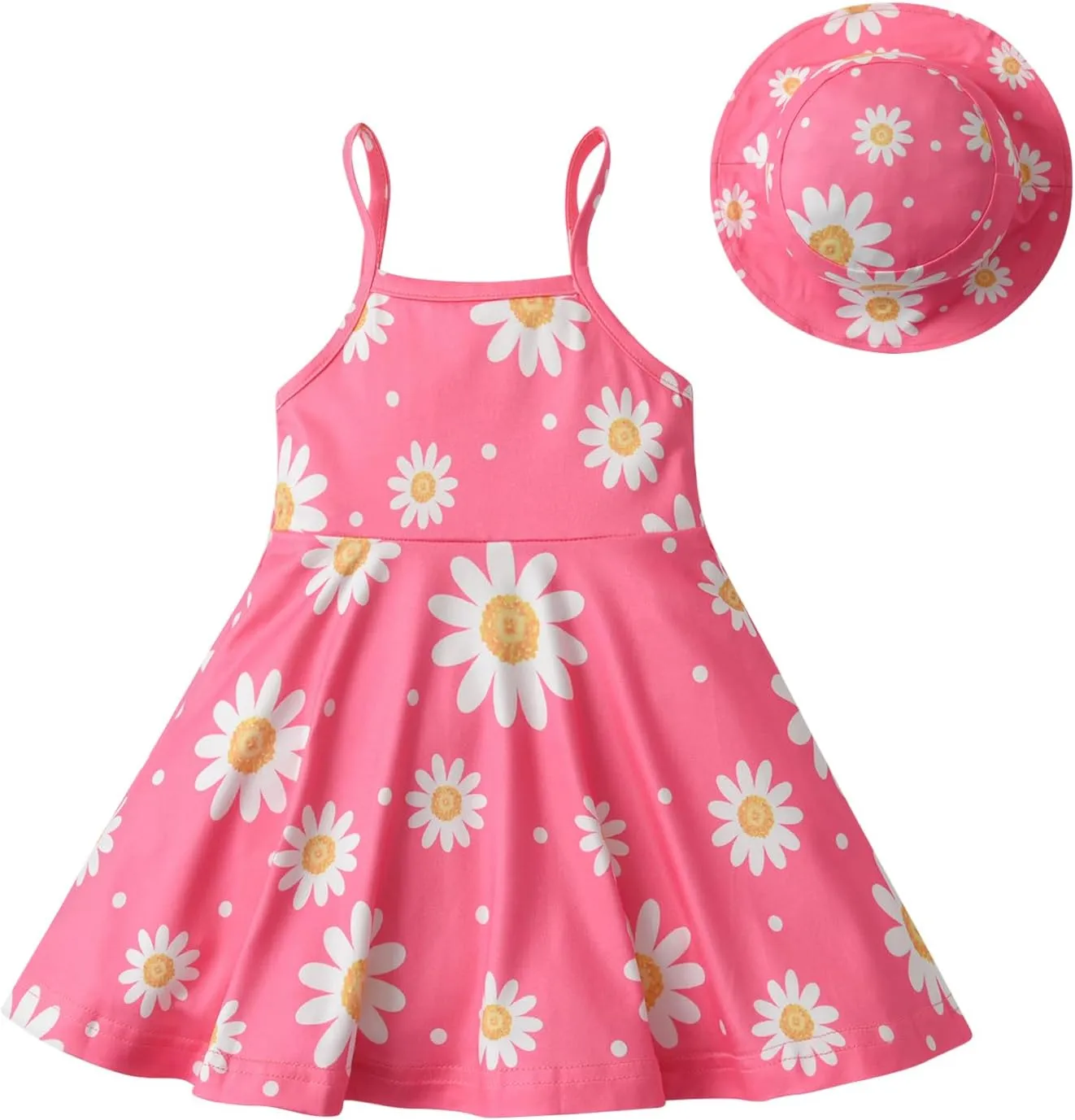 Derouetkia Infant Baby Girl Dress Summer Halter Sleeveless Flower Dresses Toddler Beach Sundress with Hat