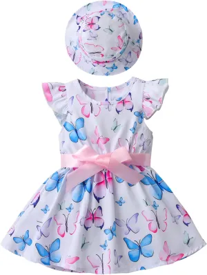 Derouetkia Infant Baby Girl Dress Summer Halter Sleeveless Flower Dresses Toddler Beach Sundress with Hat