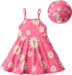 Derouetkia Infant Baby Girl Dress Summer Halter Sleeveless Flower Dresses Toddler Beach Sundress with Hat