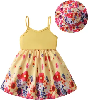 Derouetkia Infant Baby Girl Dress Summer Halter Sleeveless Flower Dresses Toddler Beach Sundress with Hat