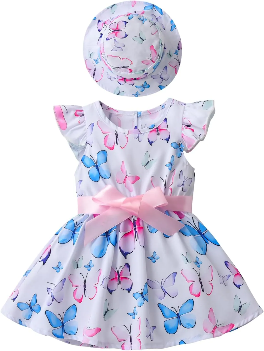Derouetkia Infant Baby Girl Dress Summer Halter Sleeveless Flower Dresses Toddler Beach Sundress with Hat