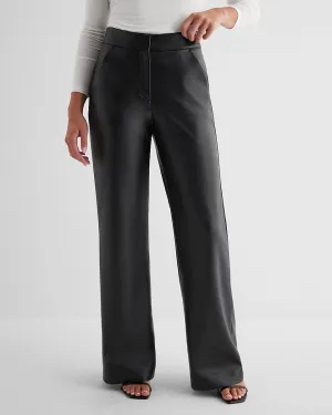 Editor High Waisted Faux Leather Trouser Flare Pant in Pitch Black
