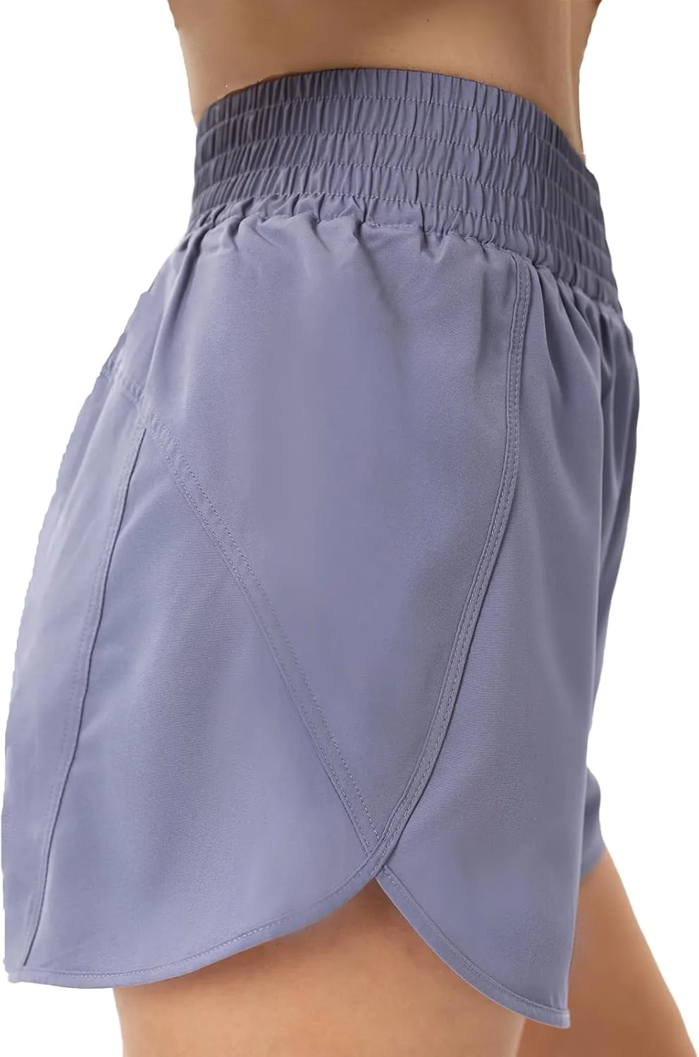 Elastic High Waisted Quick Dry Running Shorts for Women Athletic Workout Gym Dolphin Shorts with Zipper Pockets