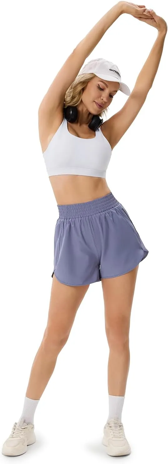Elastic High Waisted Quick Dry Running Shorts for Women Athletic Workout Gym Dolphin Shorts with Zipper Pockets