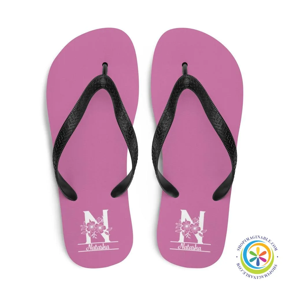 Floral Initial & Name Custom Personalized Flip-Flops