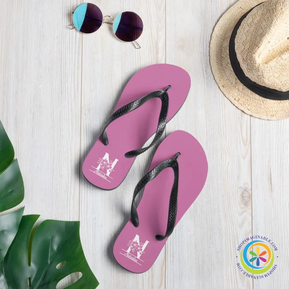 Floral Initial & Name Custom Personalized Flip-Flops