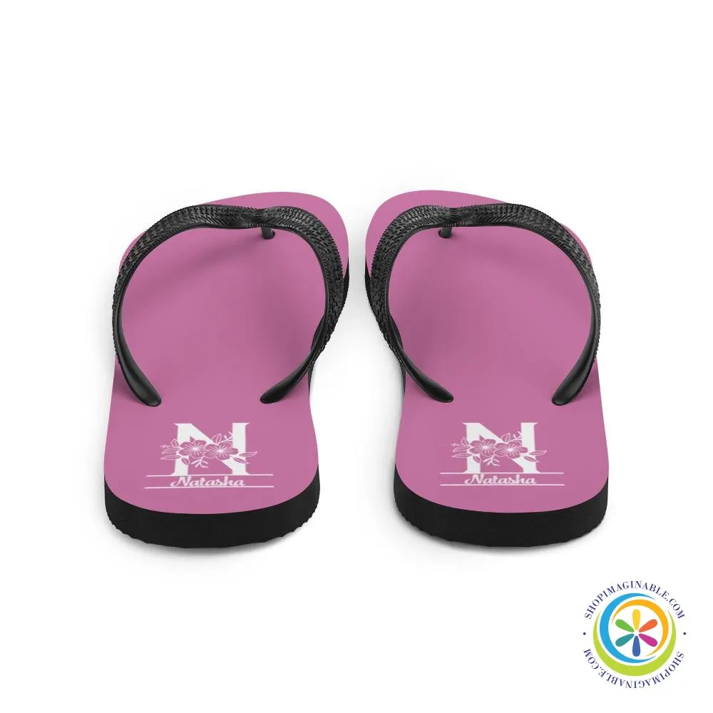 Floral Initial & Name Custom Personalized Flip-Flops