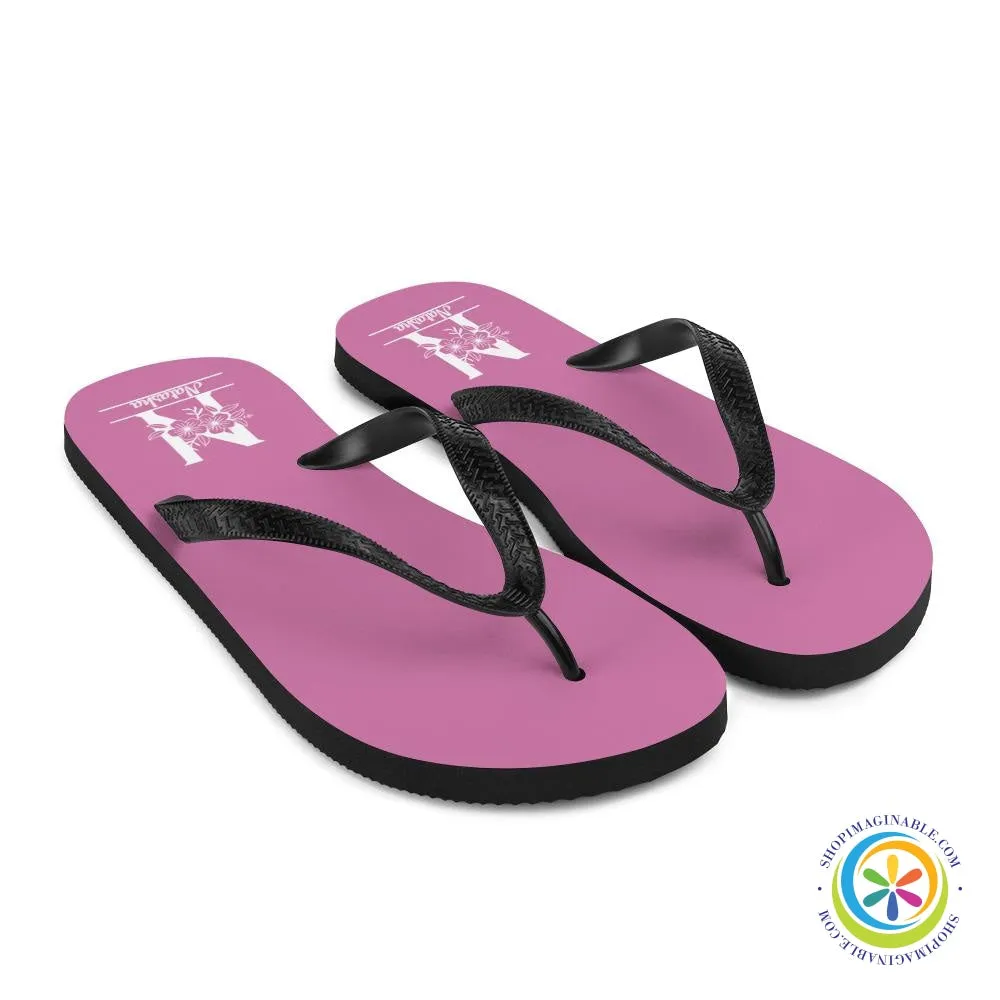 Floral Initial & Name Custom Personalized Flip-Flops