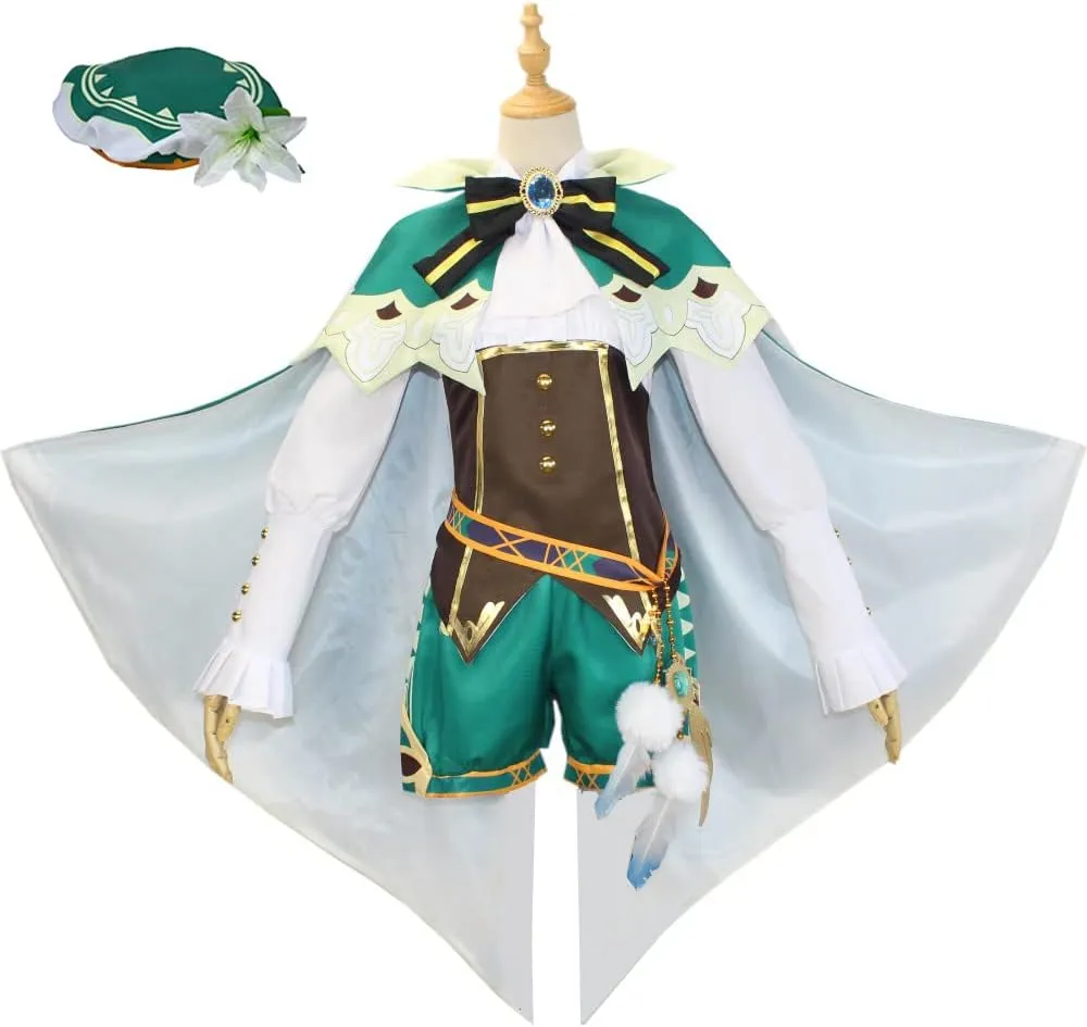 GenshinImpact Venti Cosplay Outfits Women Venti Dress Cloak Cape Suit Hat Full Set Halloween