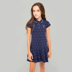 Girls Navy Printed Polo Dress