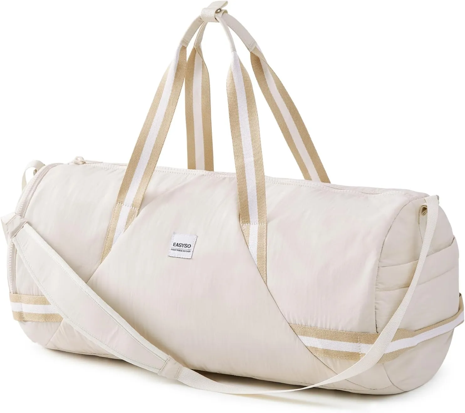 Gym Bag for Men Women,35L Small Fitness Workout Sports Bag with Wet Pocket & Shoe Compartment, Water Resistant Overnight Weekender Duffel(Beige)