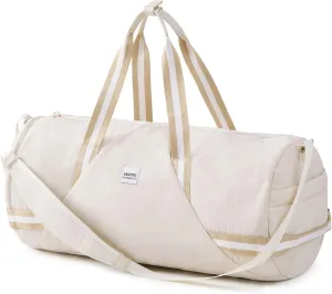 Gym Bag for Men Women,35L Small Fitness Workout Sports Bag with Wet Pocket & Shoe Compartment, Water Resistant Overnight Weekender Duffel(Beige)