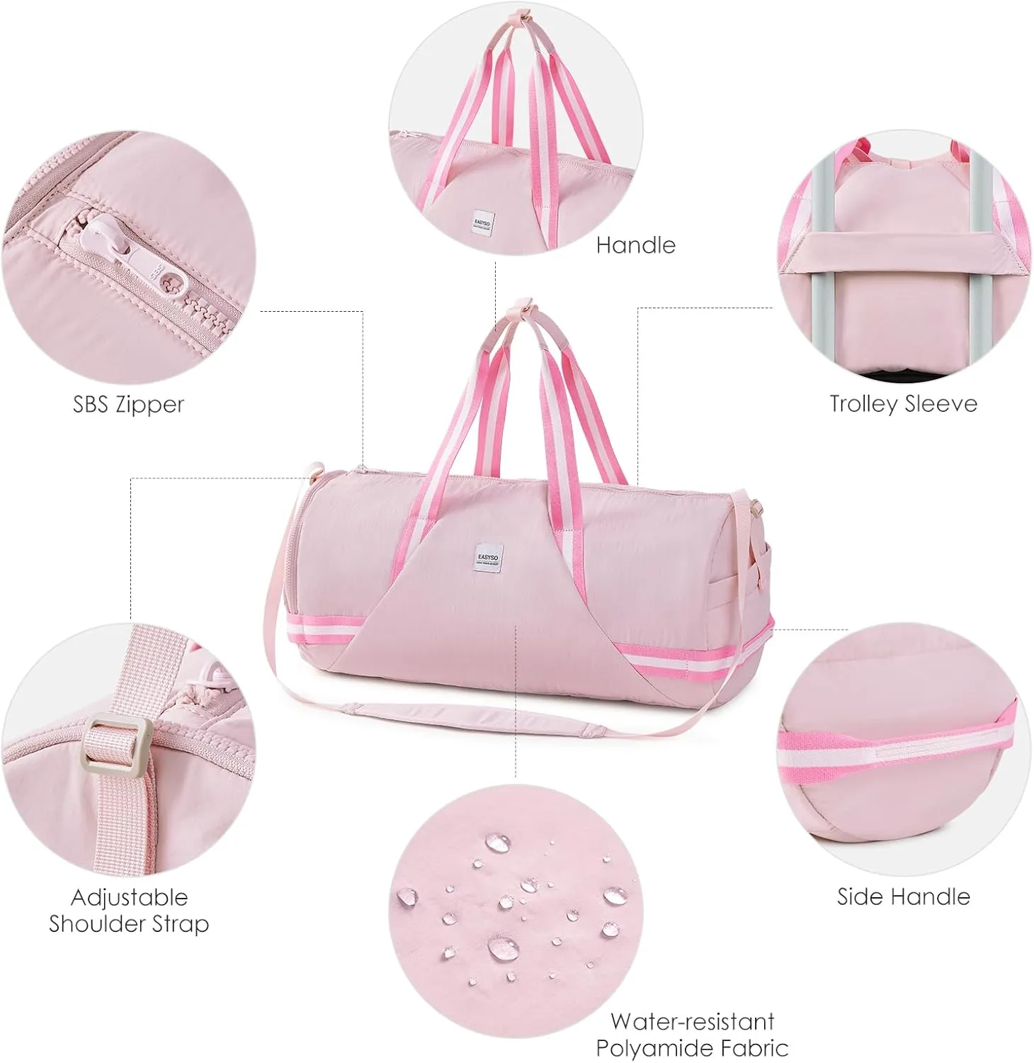 Gym Bag for Men Women,35L Small Fitness Workout Sports Bag with Wet Pocket & Shoe Compartment, Water Resistant Overnight Weekender Duffel(Pink)