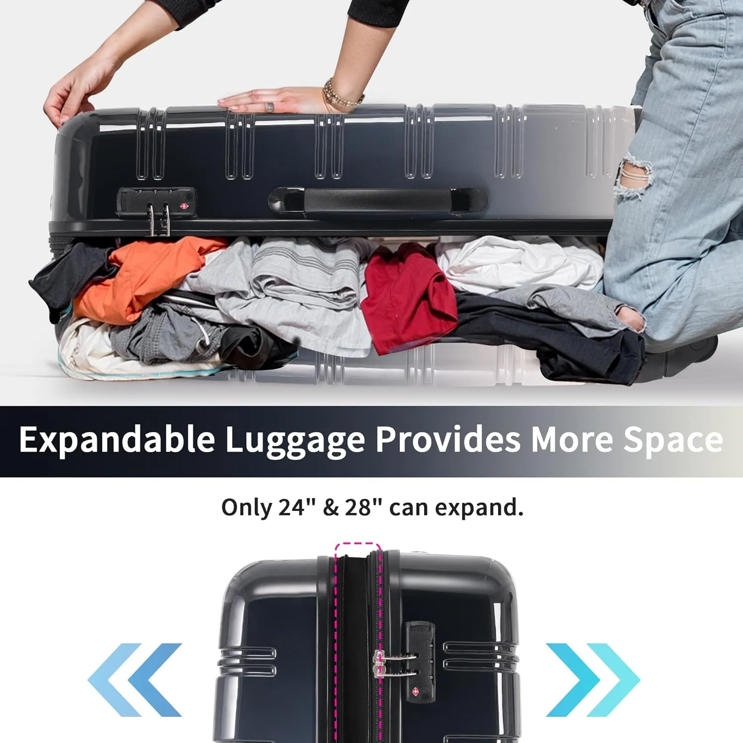 Hardshell Luggage Sets 3 pcs Spinner Suitcase with TSA Lock Spinner Wheel Suitcases Lightweight-20 24" 28" Luggages (Black Multi)