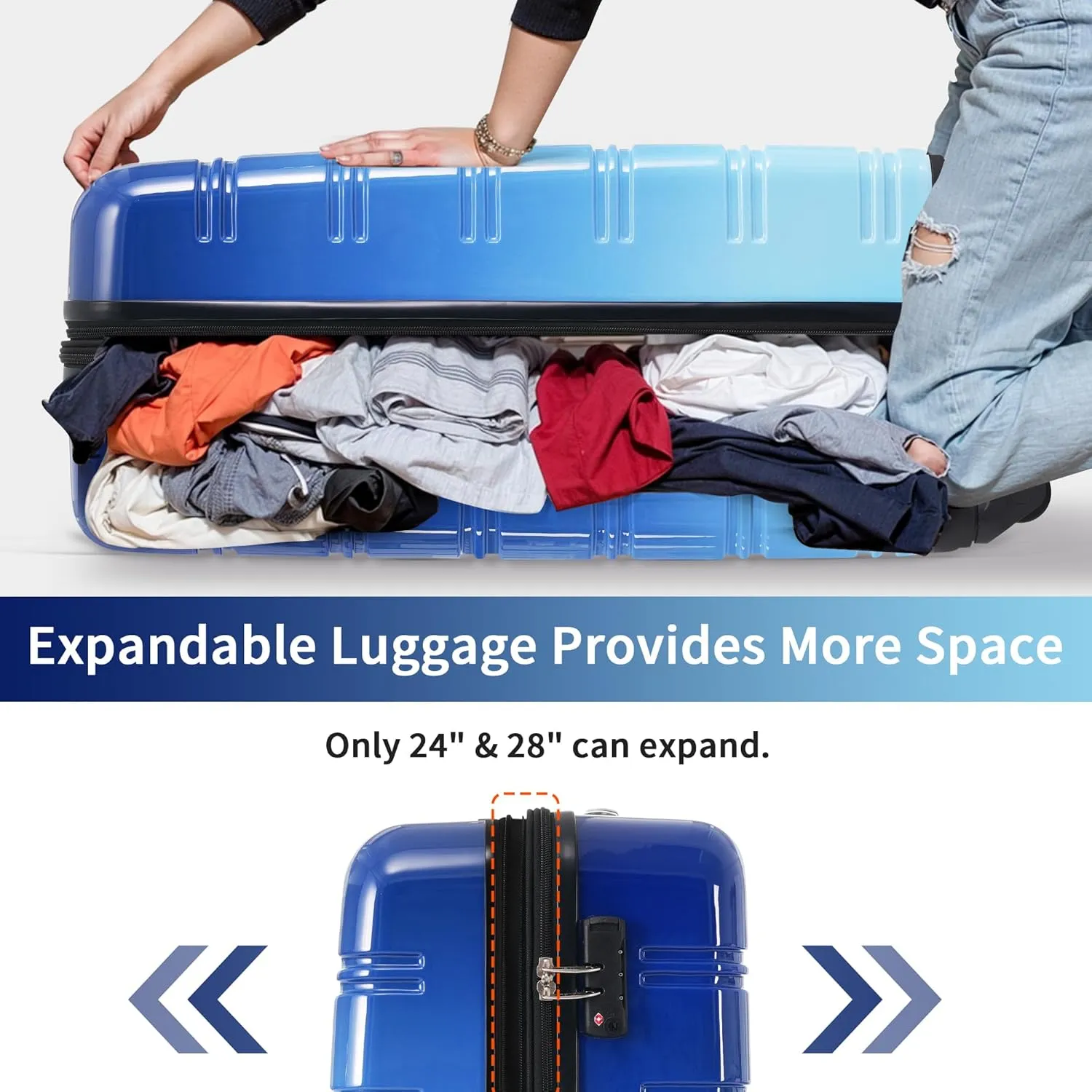 Hardshell Luggage Sets 3 pcs Spinner Suitcase with TSA Lock Spinner Wheel Suitcases Lightweight-20 24" 28" Luggages (Blue Multi)