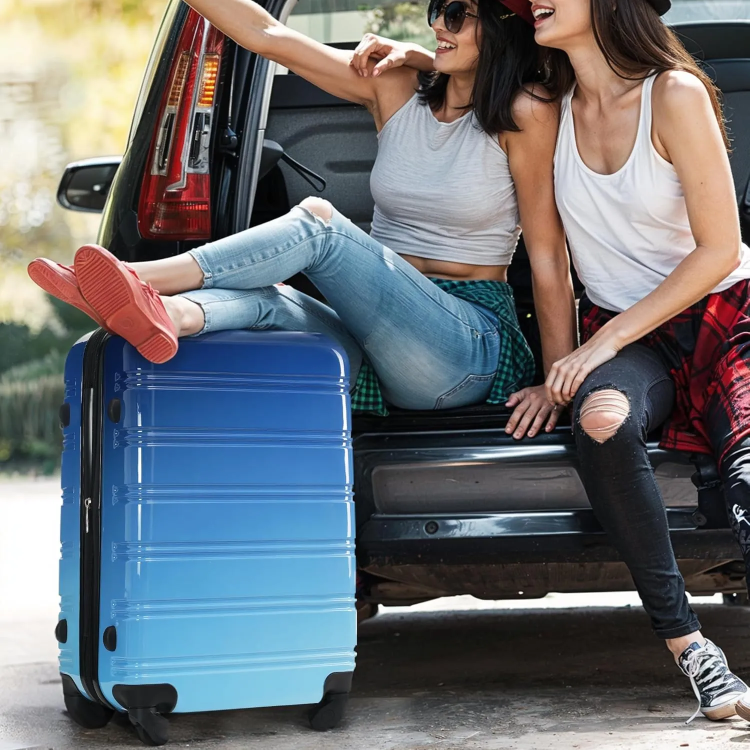 Hardshell Luggage Sets 3 pcs Spinner Suitcase with TSA Lock Spinner Wheel Suitcases Lightweight-20 24" 28" Luggages (Blue Multi)