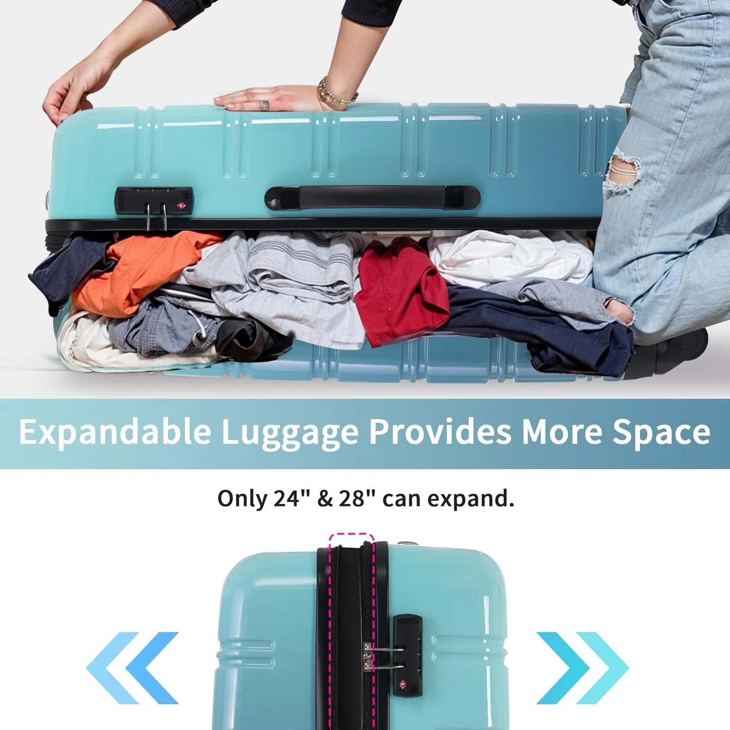 Hardshell Luggage Sets 3 pcs Spinner Suitcase with TSA Lock Spinner Wheel Suitcases Lightweight-20 24" 28" Luggages (Blue Multi)
