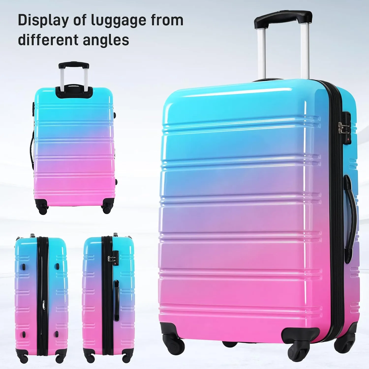Hardshell Luggage Sets 3 pcs Spinner Suitcase with TSA Lock Spinner Wheel Suitcases Lightweight-20 24" 28" Luggages (Blue Red)