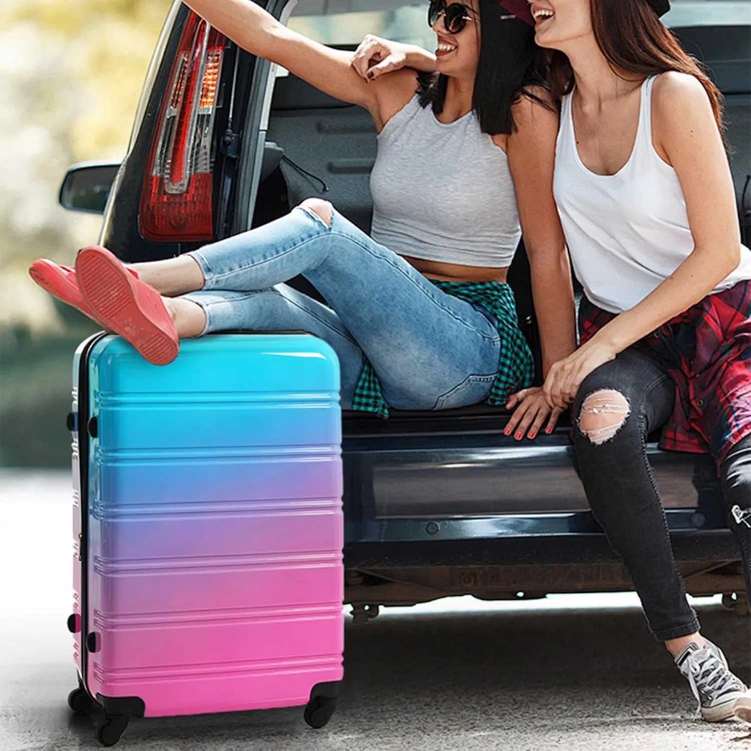 Hardshell Luggage Sets 3 pcs Spinner Suitcase with TSA Lock Spinner Wheel Suitcases Lightweight-20 24" 28" Luggages (Blue Red)