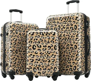 Hardshell Luggage Sets 3 pcs Spinner Suitcase with TSA Lock Spinner Wheel Suitcases Lightweight-20 24" 28" Luggages (Brown Leopard)