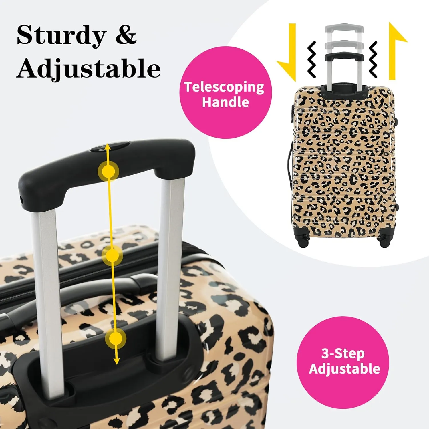 Hardshell Luggage Sets 3 pcs Spinner Suitcase with TSA Lock Spinner Wheel Suitcases Lightweight-20 24" 28" Luggages (Brown Leopard)