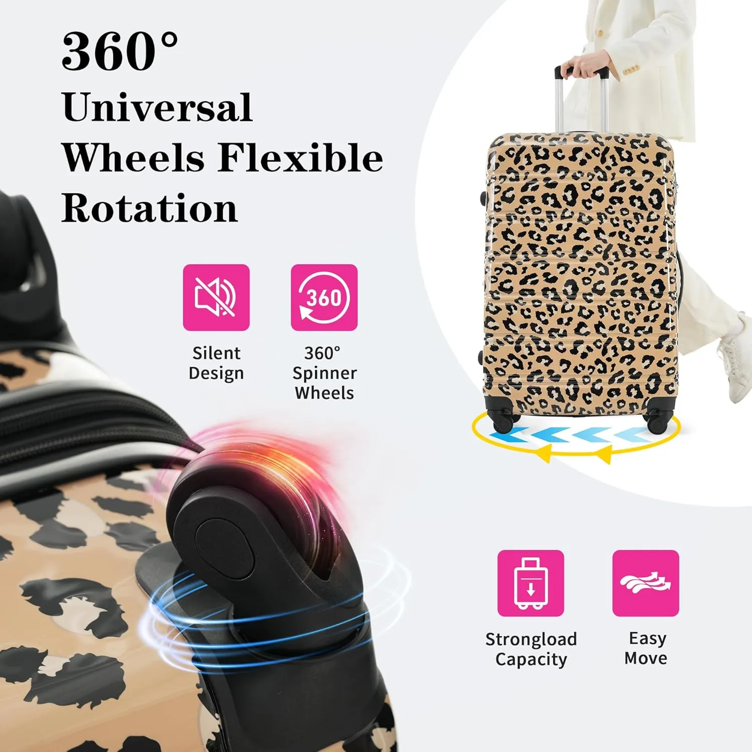 Hardshell Luggage Sets 3 pcs Spinner Suitcase with TSA Lock Spinner Wheel Suitcases Lightweight-20 24" 28" Luggages (Brown Leopard)