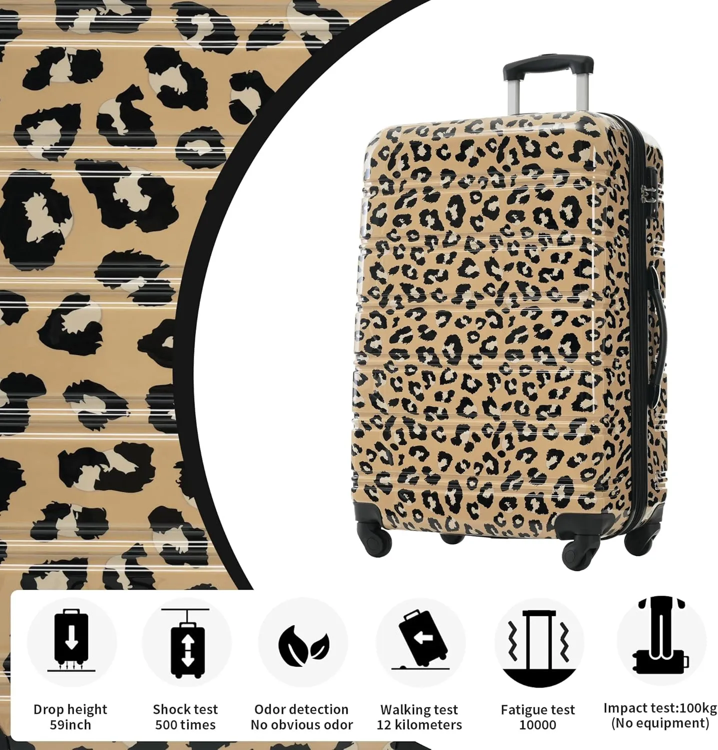 Hardshell Luggage Sets 3 pcs Spinner Suitcase with TSA Lock Spinner Wheel Suitcases Lightweight-20 24" 28" Luggages (Brown Leopard)