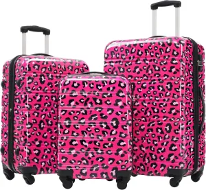 Hardshell Luggage Sets 3 pcs Spinner Suitcase with TSA Lock Spinner Wheel Suitcases Lightweight-20 24" 28" Luggages (Hot Pink Leopard)