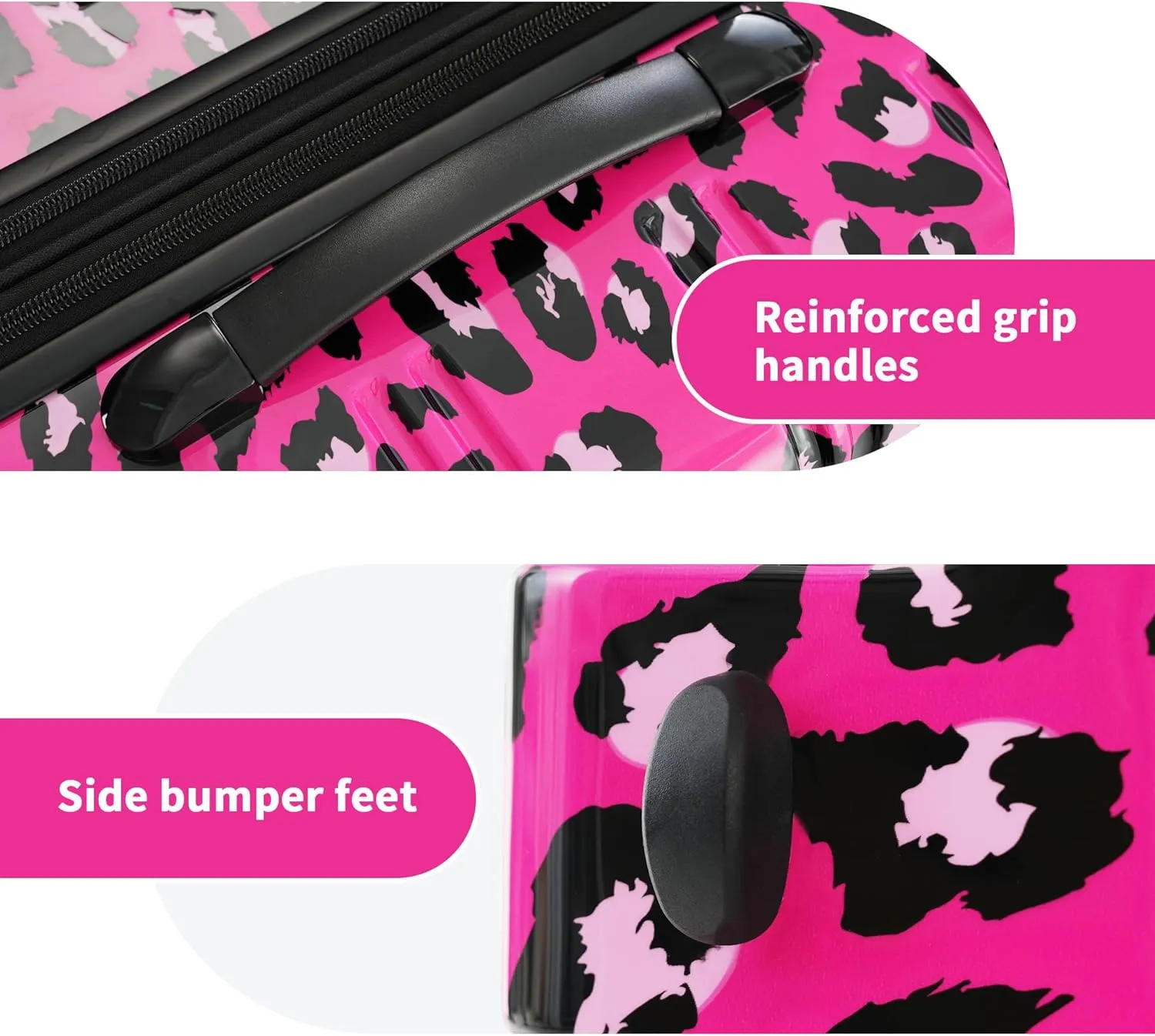 Hardshell Luggage Sets 3 pcs Spinner Suitcase with TSA Lock Spinner Wheel Suitcases Lightweight-20 24" 28" Luggages (Hot Pink Leopard)