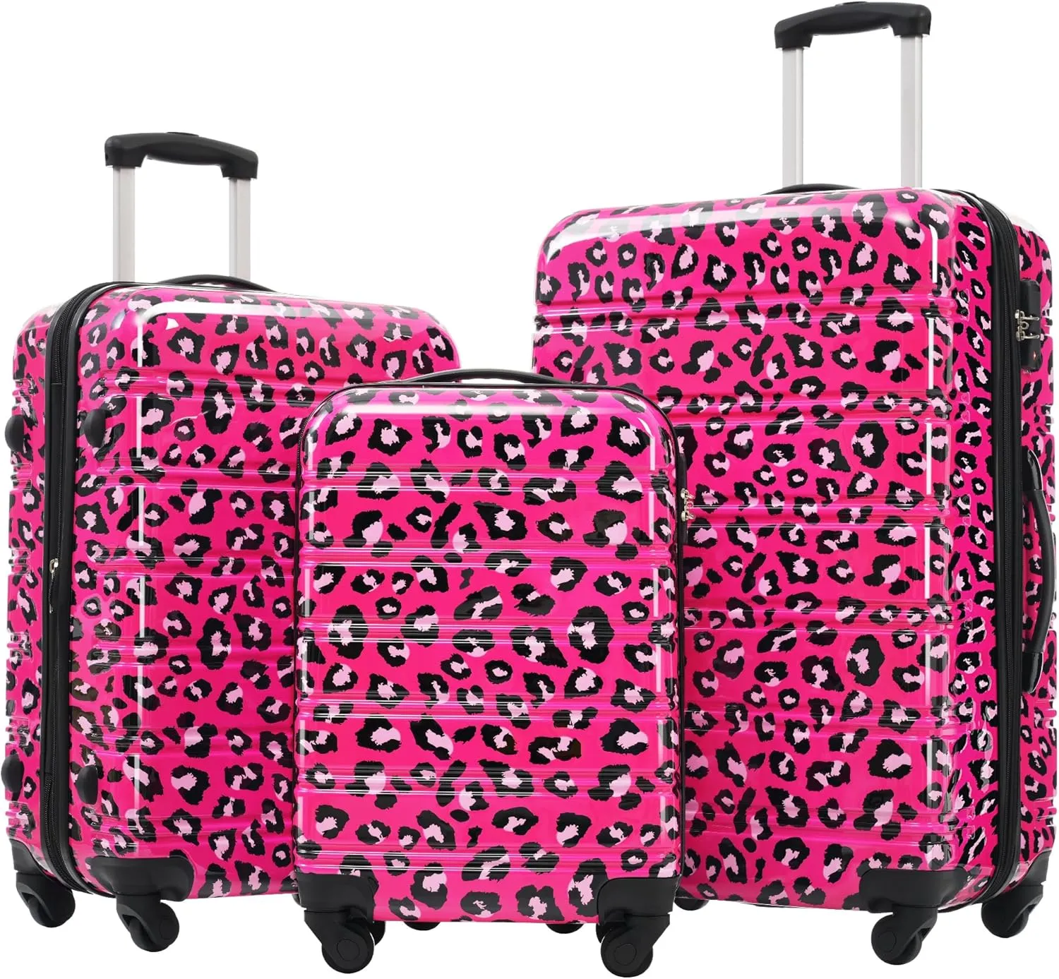 Hardshell Luggage Sets 3 pcs Spinner Suitcase with TSA Lock Spinner Wheel Suitcases Lightweight-20 24" 28" Luggages (Hot Pink Leopard)
