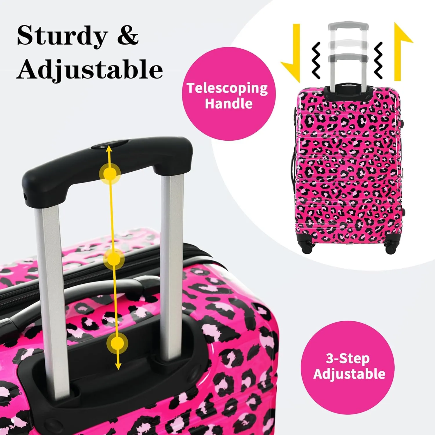 Hardshell Luggage Sets 3 pcs Spinner Suitcase with TSA Lock Spinner Wheel Suitcases Lightweight-20 24" 28" Luggages (Hot Pink Leopard)