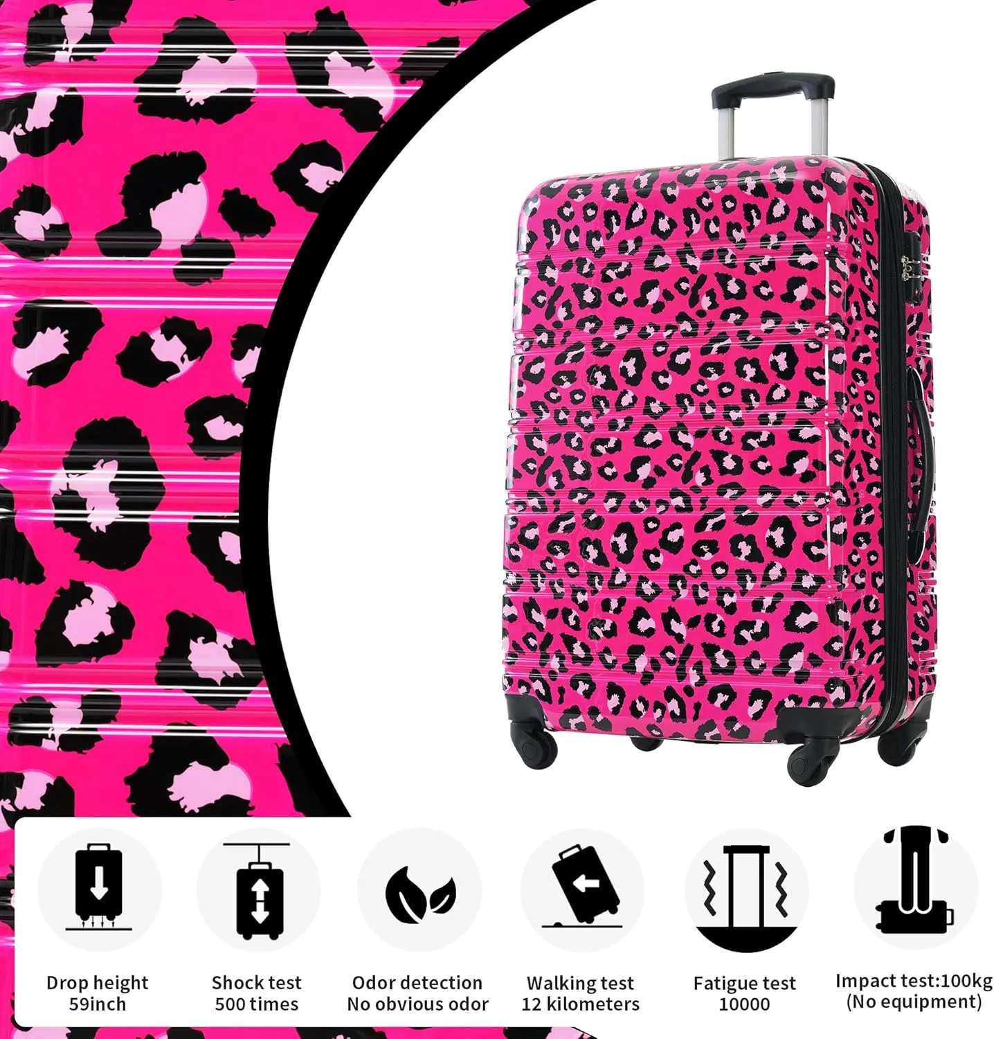 Hardshell Luggage Sets 3 pcs Spinner Suitcase with TSA Lock Spinner Wheel Suitcases Lightweight-20 24" 28" Luggages (Hot Pink Leopard)
